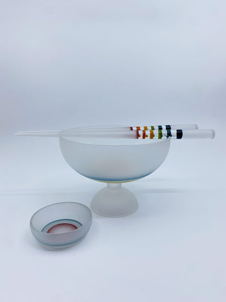 Emily Marie Glass - White & Rainbow Chopstick And Bowl Set
