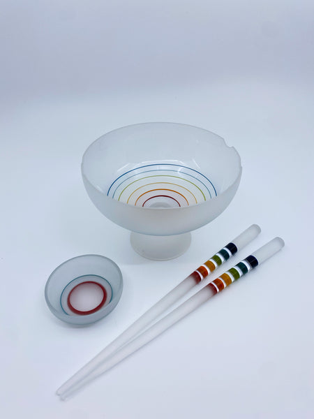 Emily Marie Glass - White & Rainbow Chopstick And Bowl Set