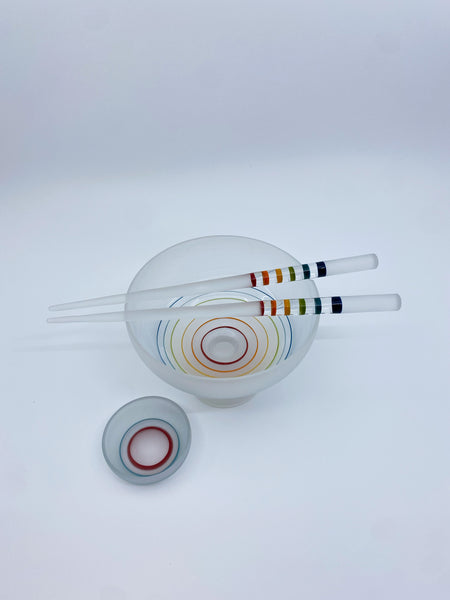 Emily Marie Glass - White & Rainbow Chopstick And Bowl Set