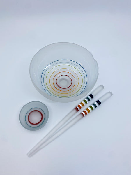 Emily Marie Glass - White & Rainbow Chopstick And Bowl Set