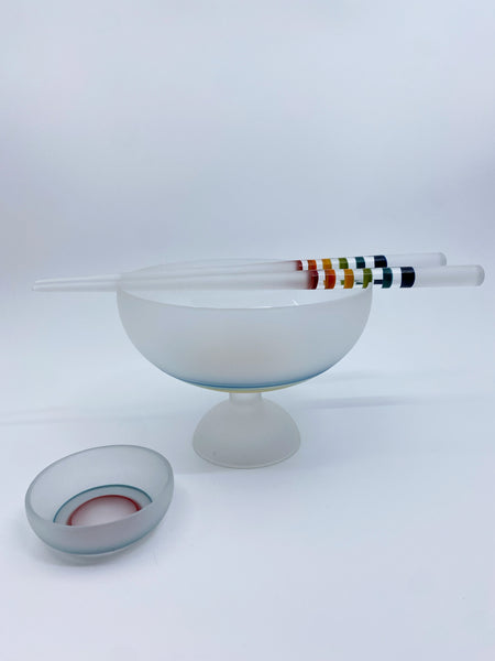 Emily Marie Glass - White & Rainbow Chopstick And Bowl Set