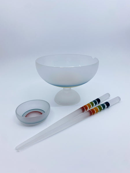 Emily Marie Glass - White & Rainbow Chopstick And Bowl Set