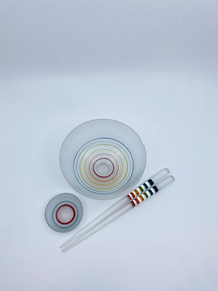 Emily Marie Glass - White & Rainbow Chopstick And Bowl Set