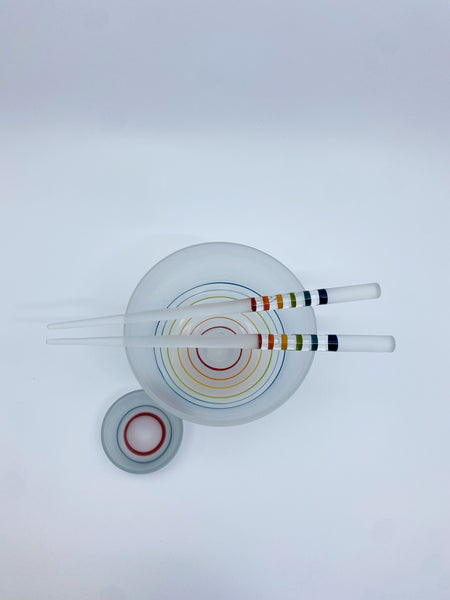 Emily Marie Glass - White & Rainbow Chopstick And Bowl Set