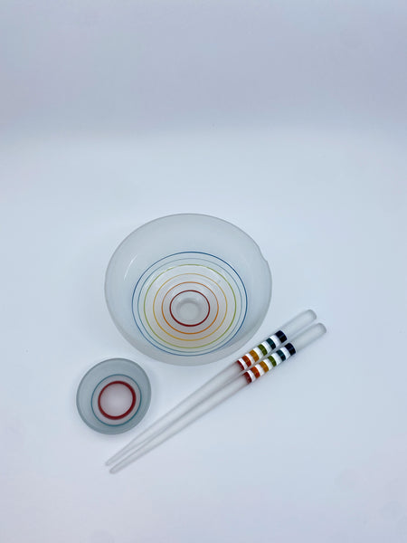 Emily Marie Glass - White & Rainbow Chopstick And Bowl Set