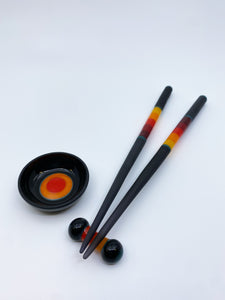 Emily Marie Glass - Black/Rainbow Chopstick Set