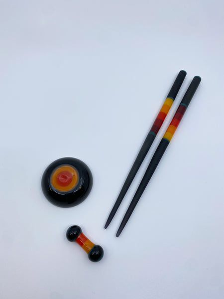 Emily Marie Glass - Black/Rainbow Chopstick Set