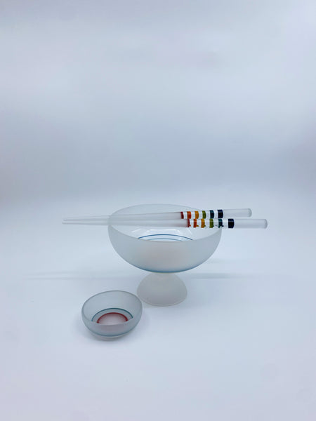 Emily Marie Glass - White & Rainbow Chopstick And Bowl Set